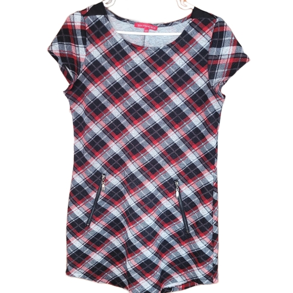 San Francisco dress navy/red check pattern Size S - Picture 2 of 4